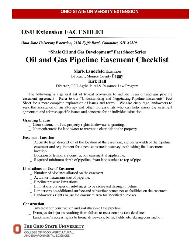 Oil and Gas Pipeline Easement Checklist