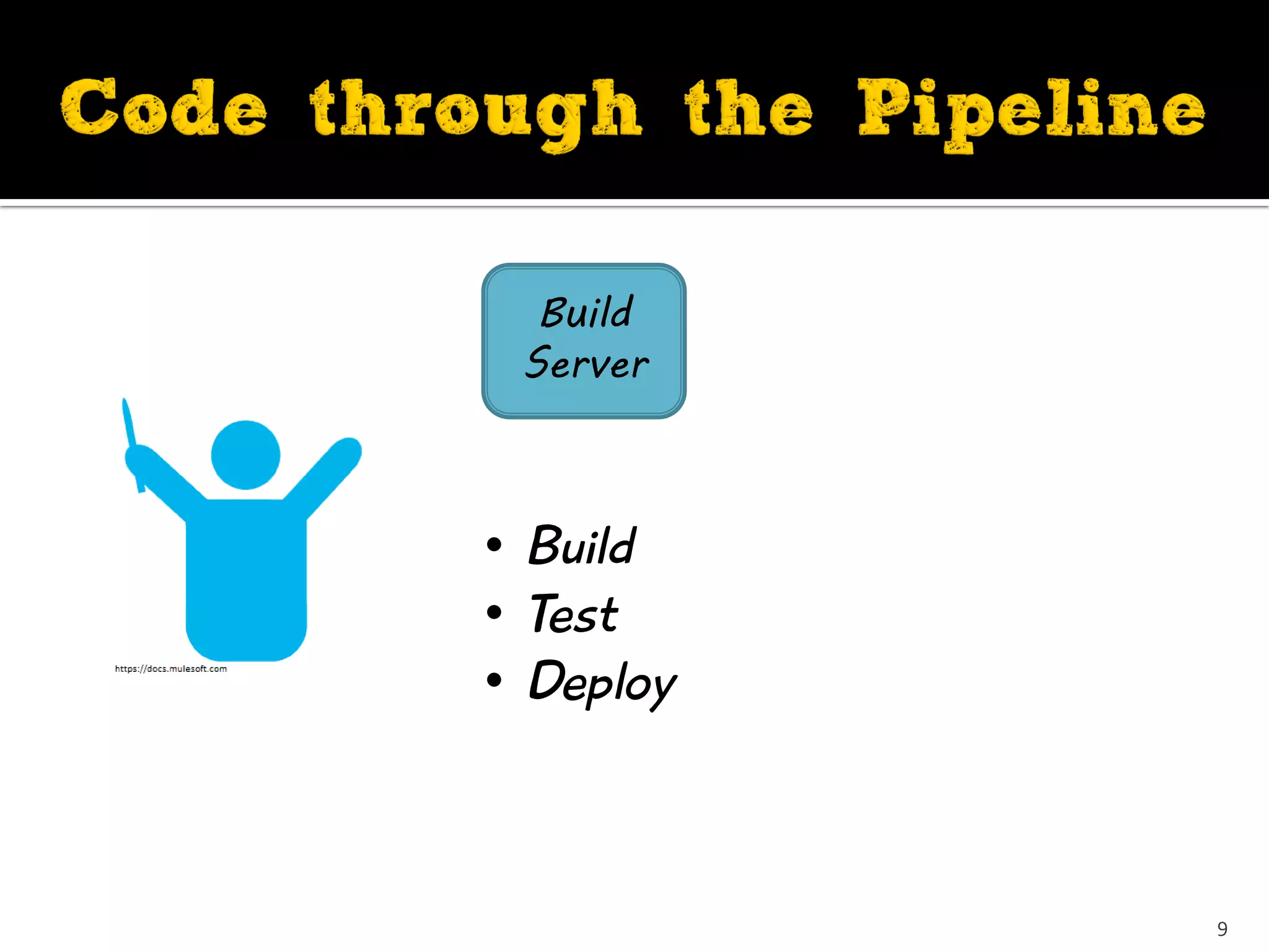 Build
Server
• Build
• Test
• Deploy
9
 