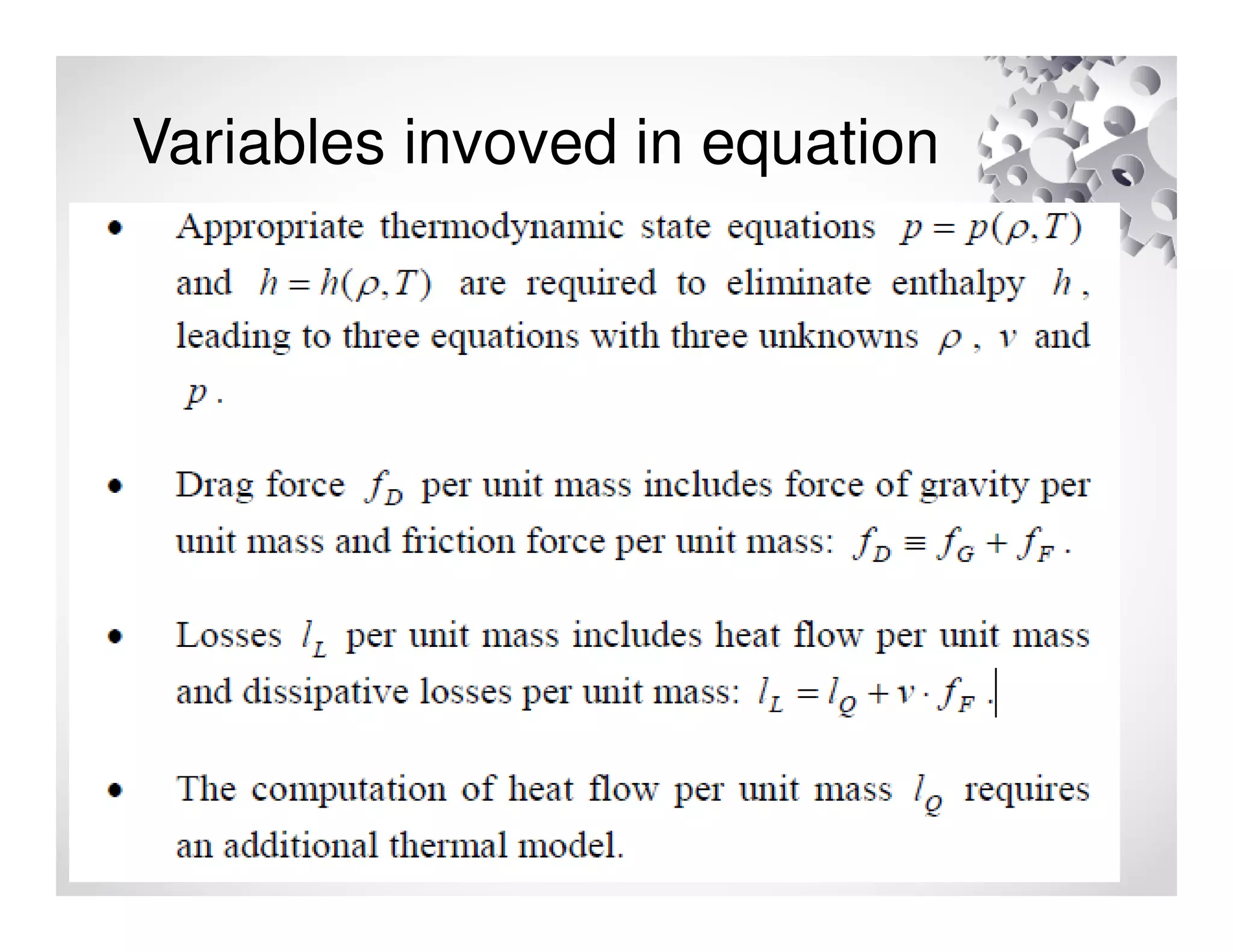 Variables invoved in equation
 