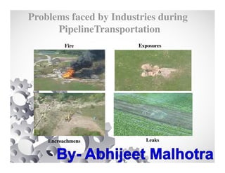 Problems faced by Industries during
PipelineTransportation
Exposures
LeaksEncroachmens
Fire
 