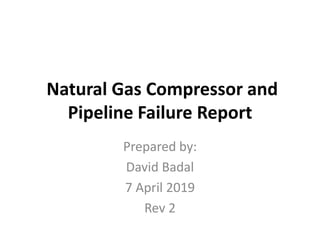 Natural Gas Compressor and
Pipeline Failure Report
Prepared by:
David Badal
7 April 2019
Rev 2
 