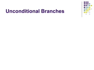 Unconditional Branches
F2
I2 (Branch)
I3
Ik
E2
F3
Fk Ek
Fk+1 Ek+1
Ik+1
Instruction
Figure 8.8. An idle c
ycle caused by a branch instruction.
Execution unit idle
1 2 3 4 5
Clock c
y cle
Time
F1
I1 E1
6
X
 