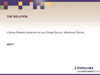 Choose Pipeline Interactive as your Single Source, eBusiness Partner… WHY? THE SOLUTION 