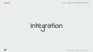 Pipenv: Python Dev Workflow for Humans
Andreu Vallbona - Pycones - October 2018
Integration
Integration
 