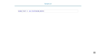 Sample List
ecom_list <- as.list(ecom_mini)
31
 