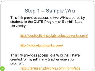 Step 1Before we give hardware to students, teachers must be willing and able to use new technology and Web 2.0 applications.  They must be properly trained in their use.Technology CommitteeSMART BoardsWeb 2.0 Applications Classroom WebsitesITV Room Uses29