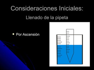 Consideraciones Iniciales:Consideraciones Iniciales:
 Por Ascensión
Llenado de la pipetaLlenado de la pipeta
 