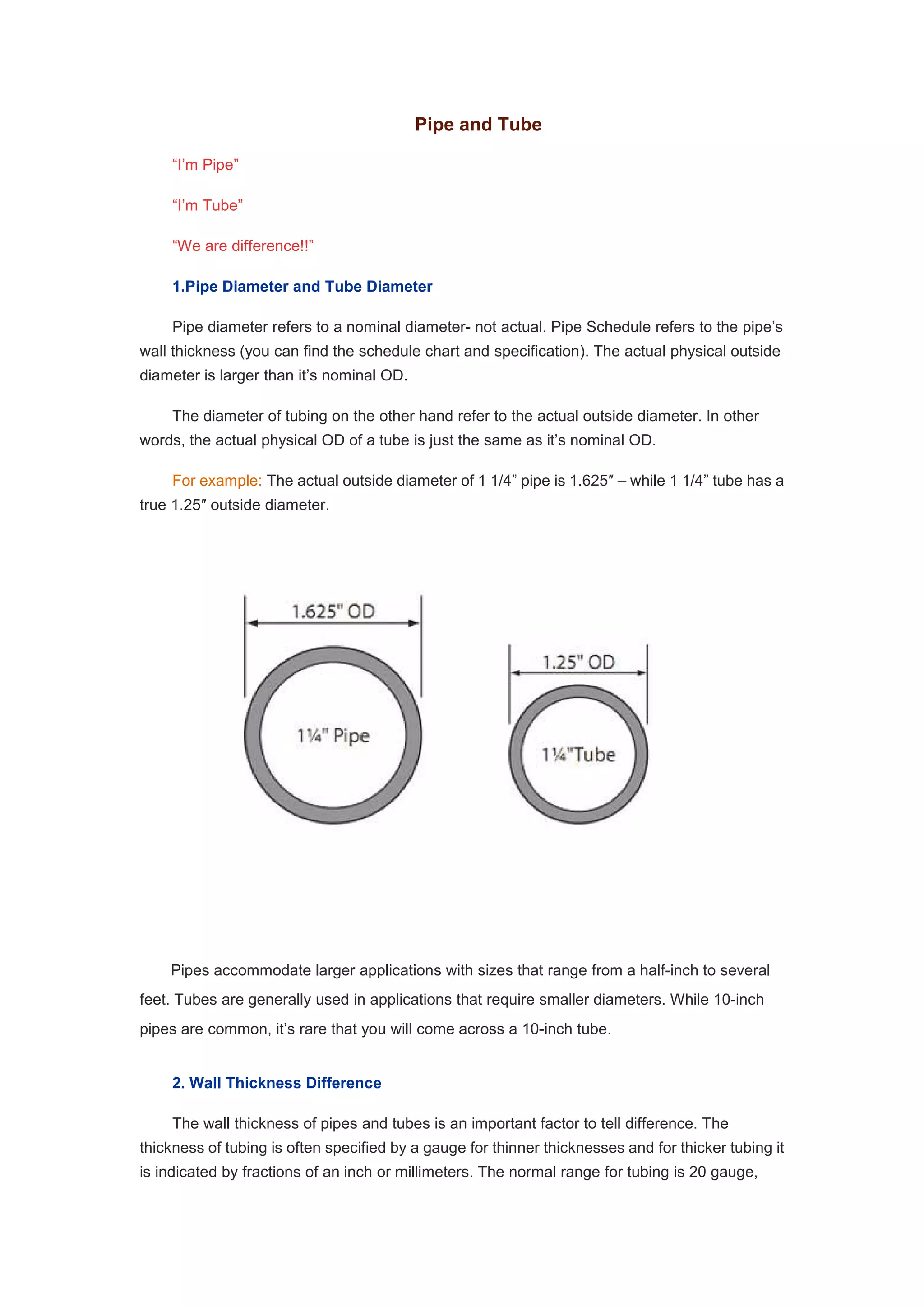 Differences Between Pipes and Tubes A Guide to Their Uses, Dimensions