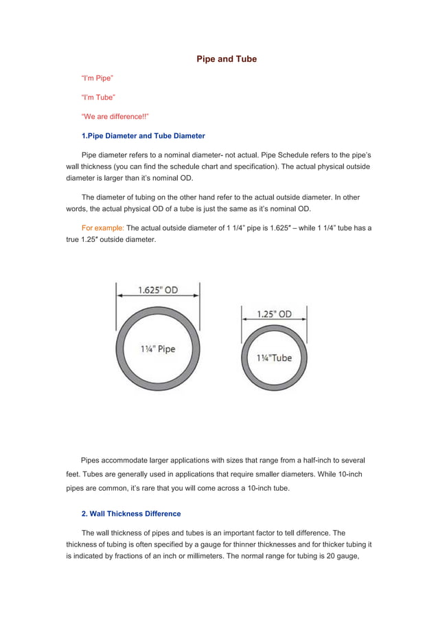 Differences Between Pipes and Tubes A Guide to Their Uses, Dimensions