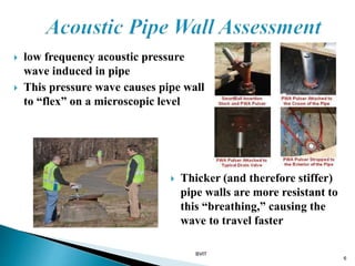  low frequency acoustic pressure
wave induced in pipe
 This pressure wave causes pipe wall
to “flex” on a microscopic level
6
 Thicker (and therefore stiffer)
pipe walls are more resistant to
this “breathing,” causing the
wave to travel faster
BVIT
 