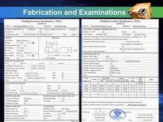 Fabrication and Examinations
 