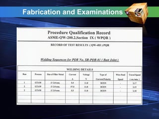 Fabrication and Examinations
 