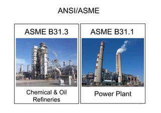 1
ANSI/ASME
ASME B31.3 ASME B31.1
Chemical & Oil
Refineries
Power Plant
 