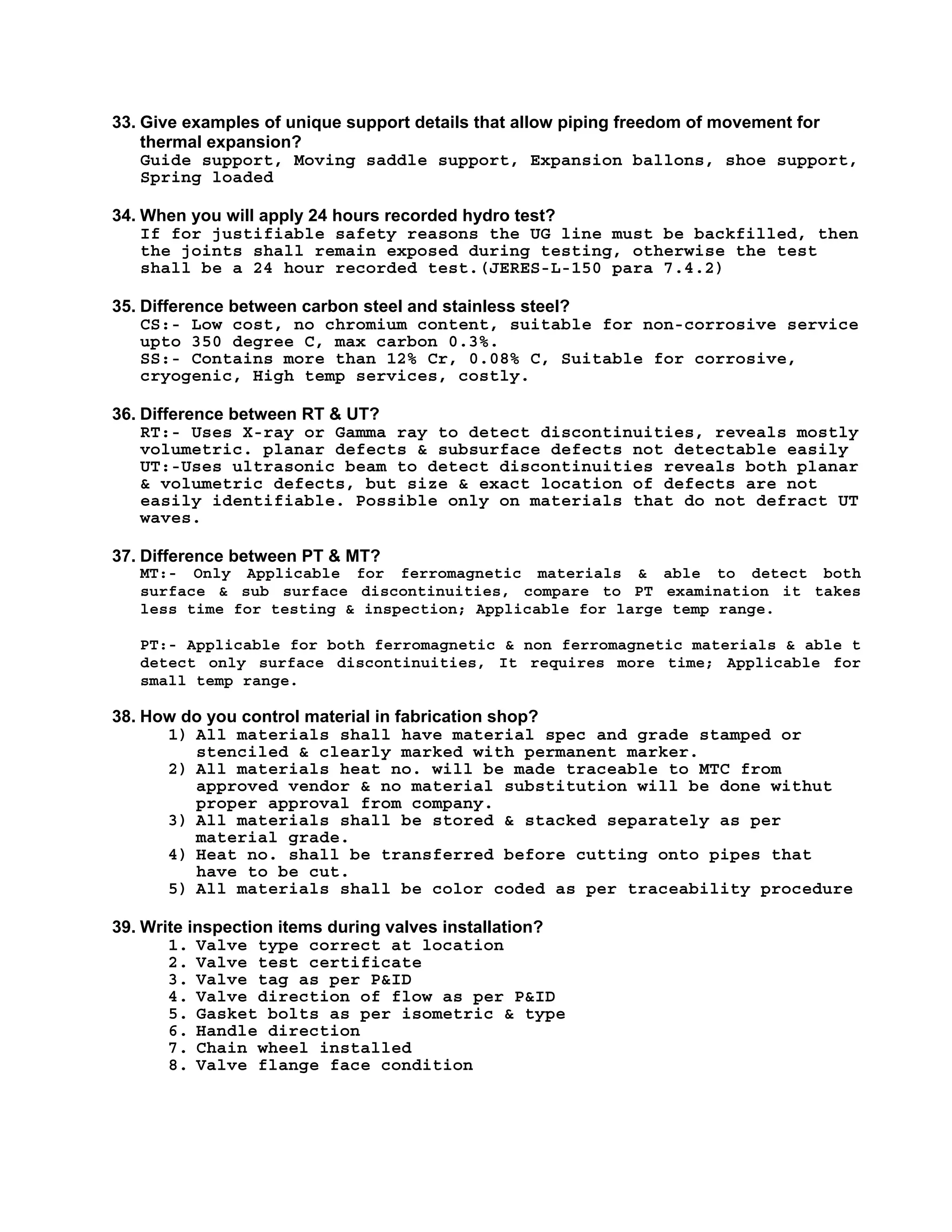 Piping inspector questions 1 | PDF