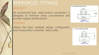 REINFORCED FITTINGS
WELDOLET
An economical butt -weld branch connection, is
designed to minimize stress concentration and
provide integral reinforcement.
SOCKOLET
Utilizes the basic weldolet design configuration
and incorporates a sockolet -weld outlet.
34Velmurugan Sivaraman
 