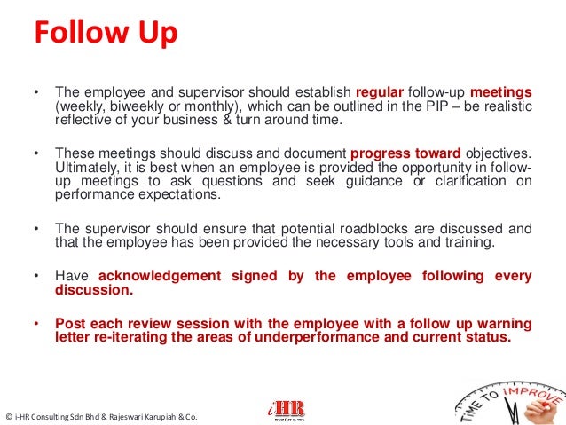 performance improvement plan followup letter template