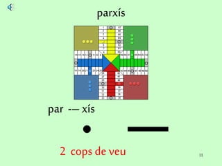 11
parxís
par -– xís
2 cops de veu
 