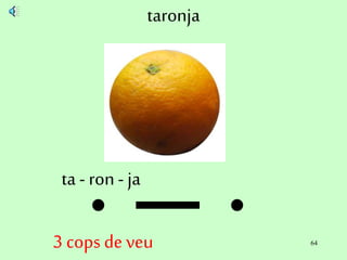 64
taronja
ta - ron- ja
3 cops de veu
 