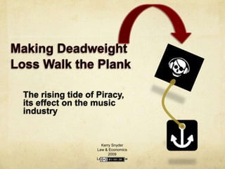 The rising tide of Piracy,
its effect on the music
industry


                    Kerry Snyder
                  Law & Economics
                        2009
                  Lewis & Clark Law
 