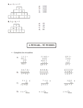 • Completa los recuadros
A PENSAR... TÚ PUEDES