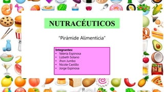 NUTRACÉUTICOS
“Pirámide Alimenticia”
Integrantes:
• Valeria Espinosa
• Lizbeth Solano
• Jhon Jumbo
• Nicole Castillo
• Jorge Espinosa
 