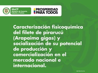 GD-FM-016 V4
Caracterización fisicoquímica
del filete de pirarucú
(Arapaima gigas) y
socialización de su potencial
de producción y
comercialización en el
mercado nacional e
internacional.
 