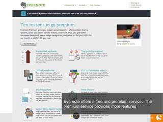 48
Evernote offers a free and premium service. The
premium service provides more features
 