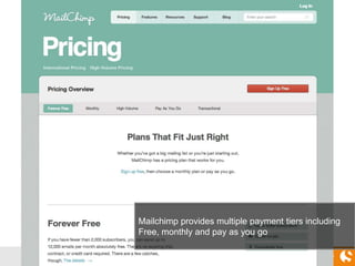 50
Mailchimp provides multiple payment tiers including
Free, monthly and pay as you go
 