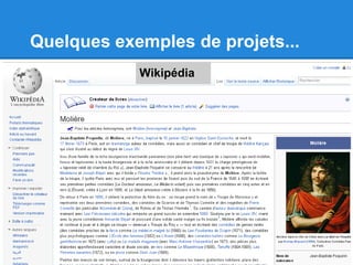 Quelques exemples de projets...
Wikipédia Wikipédia
 