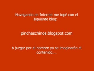 Navegando en Internet me topé con el siguiente blog:  pincheschinos.blogspot.com A juzgar por el nombre ya se imaginarán el contenido.... 