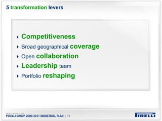 5 transformation levers




      Competitiveness
      Broad geographical coverage
      Open collaboration
      Leadership team
      Portfolio reshaping




                          | 10
 