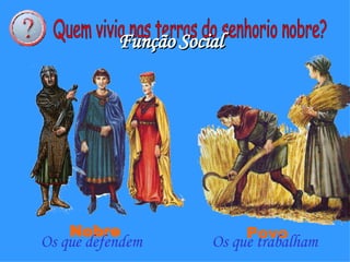 Quem vivia nas terras do senhorio nobre? Nobre Povo Função Social   Os que defendem Os que trabalham 