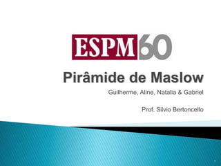 Pirâmide de Maslow
     Guilherme, Aline, Natalia & Gabriel

                 Prof. Silvio Bertoncello




                                            1
 