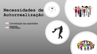 Necessidades de
Autorrealização
Concretização das capacidades
pessoais;
Criatividade;
 