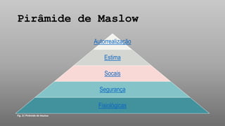 Pirâmide de Maslow
Autorrealização
Estima
Socais
Segurança
Fisiológicas
Fig. 2| Pirâmide de Maslow
 