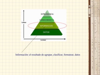 Información: el resultado de agrupar, clasificar, formatear, datos
 
