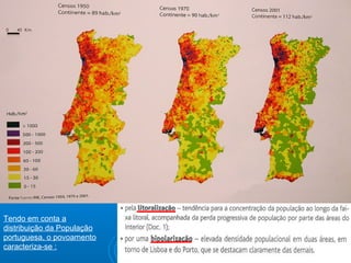 Tendo em conta a
distribuição da População
portuguesa, o povoamento
caracteriza-se :

 