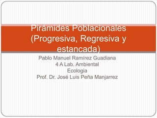 Pirámides Poblacionales
(Progresiva, Regresiva y
      estancada)
  Pablo Manuel Ramírez Guadiana
          4 A Lab. Ambiental
               Ecologia
 Prof. Dr. José Luis Peña Manjarrez
 