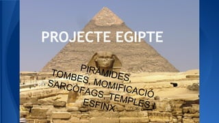 PROJECTE EGIPTE
PIRÀMIDES,
TOMBES, MOMIFICACIÓ,
SARCÒFAGS, TEMPLES IESFINX
 