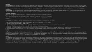 Bengalas
Las bengalas son un tipo de artificio pirotécnico el cual al encenderlas producen estrellitas de color blanco y/o de colores. Usualmente se compone de un palo en el que
el material explosivo recubierto sin ningún otro material no dotado de mecha. Las bengalas son principalmente de clase I en la que explica el Real Decreto 230 / 1998 que
artificios pirotécnicos de clase I presentan un riesgo muy reducido y que están pensados para ser utilizados en áreas confinadas incluyendo en el interior de viviendas.12
Bombetas
Las bombetas son un tipo de artículo pirotécnico que al lanzarlas al suelo producen un chasquido. Usualmente carecen de una mecha y su composición pirotécnica es
diferente a los demás artículos pirotécnicos. En este tipo de artículo pirotécnico se diferencian 2 tipos:
Bombetas pequeñas
Se caracterizan por su reducido tamaño y producen un pequeño chasquido o pequeño estallido.
Bombetas grandes
Se caracterizan por poseer mayor tamaño que las anteriores y producen un chasquido o estallido.
Cohetes
Los cohetes son un tipo de artículo pirotécnico que tiene como características principales las siguientes:
1.- Se componen usualmente de un palo, principalmente de madera o de algún plástico rígido.
2.- Existen cohetes de clase II, III, IV, V, VII y VIII.13
3.- Siempre los cohetes, como efecto y causa, ascienden de manera vertical o de la posición angular en la que se encuentren.
4.- Suele ser el artículo pirotécnico más empleado en las fiestas y en los fuegos artificiales.
5.- Suele ser el más empleado en meteorología y efectos especiales. En meteorología y agricultura lo utilizan para provocar lluvia con los cohetes antigranizo.14
6.- Normalmente se compone de un cilindro en cuyo interior se compone de material explosivo dotado de una mecha para el encendido.
Fuentes
Las fuentes son un tipo de artículo o artificio pirotécnico el cual al encenderlas producen un efecto de fuente o volcán con variedead de colores, altura y efectos según el
modelo y de la medida de la fuente y la carga pirotécnica. Se componen de una mecha unida a la carga pirotécnica, en la que se cubre de otro material más resistente en
que tienen distintas formas geométricas según la estética o el efecto que produce.
Baterías
Una batería es un artículo pirotécnico compuesto por varias sucesiones de morteros unidos e interconectados entre sí por una misma mecha que le dan al artículo final una
forma de caja, que puede ser de diversas formas, aspectos y tamaños (rectangulares, triangulares, en forma de escalera, etc). Las baterías son los artículos pirotécnicos que
suelen tener más carga explosiva. La mayoría de ellas pertenecen a la clase III (+18) y para uso exclusivo profesional. Una vez encencida la mecha principal, todas las
misiles o cohetes que alberga el mortero (tubo) crearán un castillo de fuegos artificiales en el que pueden predominar la luz y el color, los truenos y los silbidos o una
combinación de ambas. Es imprescindible distanciarse a unos 30 metros o más, según el tipo de batería, por la propia seguridad y la de los espectadores.
 