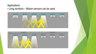 Applications
• Long corridors – Motion sensors can be used.
 
