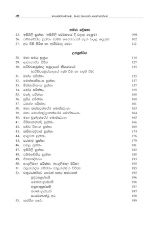 uyfuõkdfõ md<s - isxy, msrejdkd fmd;a jykafia10
yudr foaYkd
25' bis.s,s iq;a;x ^bis.s,s m¾j;fha § jod< foiqu& 098
26' OïufÉ;sh iq;a;x ^Oïu ffp;Hhka .ek jod< foiqu& 102
27' wg úis msß; yd wdYs¾jdo .d:d 112
Wm.%ka:h
28' uyd iuh iQ;%h 114
29' wdgdkdáh msß; 127
30' máÉpiuqmamo iuqofhda ksfrdafOda 155
^máÉpiuqmamdofha we;s ùu yd ke;s ùu&
31' LkaO mß;a;x 155
32' fu;a;dksixi iq;a;x 157
33' ñ;a;dksixi iq;a;x 157
34' fudar mß;a;x 159
35' pkao mß;a;x 160
36' iqßh mß;a;x 160
37' Oc.a. mß;a;x 161
38' uyd liaim;af:ar fndÊ®x.x 163
39' uyd fud.a.,a,dk;af:ar fndÊ®x.x 164
40' uyd pqkao;af:ar fndÊ®x.x 165
41' .sßudkkkao iq;a;x 166
42' iÉp úNx. iq;a;x 169
43' liSNdroajdc iq;a;x 174
44' wd,jl iq;a;x 176
45' mrdNj iq;a;x 179
46' ji, iq;a;x 181
47' bis.s,s iq;a;x 185
48' OïufÉ;sh iq;a;x 188
49' ðkm[acrh 193
50' wx.=,sud, mß;a;x ^wx.=,sud, msß;& 195
51' c,kkaok mß;a;x ^c,kkaok msß;& 195
52' p;=rdrlaLdj fyj;a i;r lugyka 195
nqoaOdkqiai;s 196
fu;a;dkqiai;s 196
wiqNdkqiai;s 197
urKdkqiai;s 197
ixfõ.j;a:q wg 198
53' kriSy .d:d 199
 