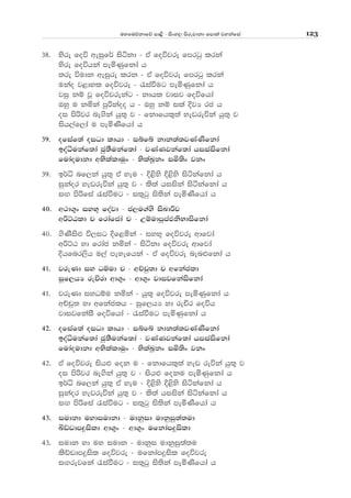 uyfuõkdfõ md<s - isxy, msrejdkd fmd;a jykafia 123
38' ysre foú weiqf¾ isákd - tA foújre fmrgq lrka
ysre foúhka meñKqfkda h
;re úudk weiqre lrk - tA foújre fmrgq lrka
ukao j<dyl foújre - /iaùug meñKqfkda h
jiq kï jQ foújrekag - kdhl jdij foúfhda
Tyq u kñka mqßkaoo h - Tyq kï ila ÈjH rc h
oi msßjr ne.ska hq;= j - fkdfhl=;a yevreúka hq;= j
ish,af,da u meñKsfhda h
39' ofiaf;a oiOd ldhd - iífí kdk;a;jKaKsfkda
boaêukaf;da cq;Sukaf;da - jKaKjkaf;da hiiaisfkda
fudaoudkd wNslalduqx - NslaLQkx iñ;sx jkx
39' b¾ê nf,ka hq;= tA yeu - È<sys È<sys isákafkda h
iqkaor yevreúka hq;= j - ls;a hiiska isákafkda h
iÕ msßfia /iaùug - i;=gq is;ska meñKsfhda h
40' w:d.=x iyN+ foajd - c,u.a.s isLdßj
wßÜGld p frdafcda p - WïudmqmaMksNdisfkda
40' .sKsis¿ ú,ig Èf<ñka - iyN+ foújre wdfjda
wßÜG yd frdac kñka - isákd foújre wdfjda
Èhfnr,sh u,a meyefhka - tA foújre nen¿fkda h
41' jreKd iy Oïud p - wÉpq;d p wfkacld
iQf,hH reÑrd wd.=x - wd.=x jdijfkaisfkda
41' jreKd iyOïu kñka - hq;= foújre meñKqfkda h
wÉpq; yd wfkaclh - iqf,hH yd reÑr foúh
jdijfkaiS foúfhda - /iaùug meñKqfkda h
42' ofiaf;a oiOd ldhd - iífí kdk;a;jKaKsfkda
boaêukaf;da cq;Sukaf;da - jKaKjkaf;da hiiaisfkda
fudaoudkd wNslalduqx - NslaLQkx iñ;sx jkx
42' tA foújre ish¿ fok u - fkdfhl=;a yev reúka hq;= j
oi msßjr ne.ska hq;= j - ish¿ foku meñKqfkda h
b¾ê nf,ka hq;= tA yeu - È<sys È<sys isákafkda h
iqkaor yevreúka hq;= j - ls;a hiiska isákafkda h
iÕ msßfia /iaùug - i;=gq is;ska meñKsfhda h
43' iudkd uydiudkd - udkqid udkqiq;a;ud
Åâvdm¥isld wd.=x - wd.=x ufkdam¥isld
43' iudk yd uy iudk - udkqi udkqiq;a;u
lsâvdm¥isl foújre - ufkdam¥isl foújre
iÕrejfka /iaùug - i;=gq is;ska meñKsfhda h
 