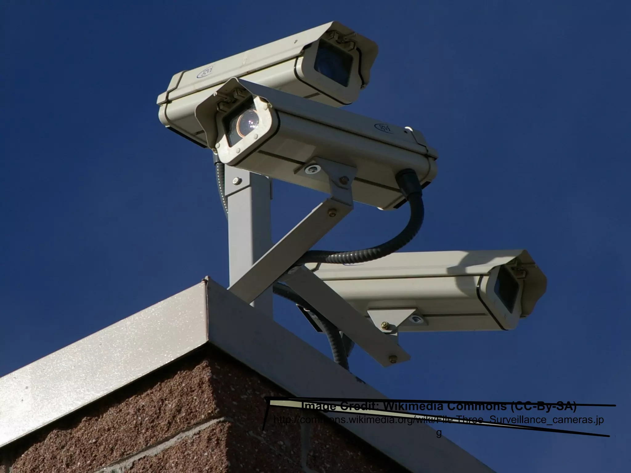Image Credit: Wikimedia Commons (CC-By-SA)
http://commons.wikimedia.org/wiki/File:Three_Surveillance_cameras.jp
g
 