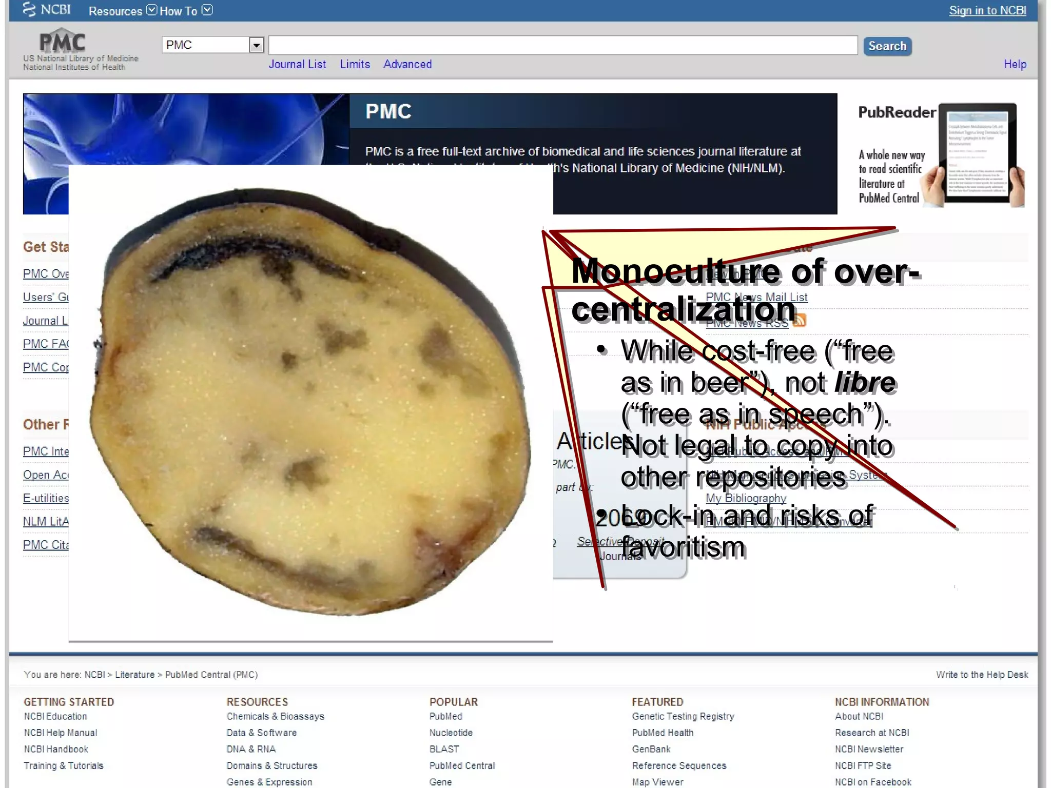 Who Will Own the Past?Who Will Own the Past?
Monoculture of over-
centralization
●
While cost-free (“free
as in beer”), not libre
(“free as in speech”).
Not legal to copy into
other repositories
●
Lock-in and risks of
favoritism
Monoculture of over-
centralization
●
While cost-free (“free
as in beer”), not libre
(“free as in speech”).
Not legal to copy into
other repositories
●
Lock-in and risks of
favoritism
 