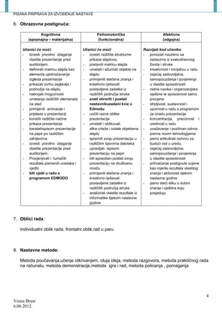 Pisana priprema za izvođenje nastave iz informatike | DOCX