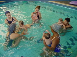 Tiposdeatividadesaquáticas
 1. Natação para bebés: Promover a adaptação ao meio aquático para bebés a partir dos 6 meses de vida, ao
mesmo tempo que se vão cultivando laços efetivos entre o pai/mãe e filho/filha, através de experiencias lúdicas. São
momentos de harmonia e diversão que contribuem para o desenvolvimento do bebé a vários níveis: cognitivo, efetivo e
psicomotor.
 