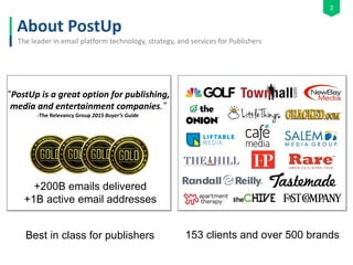 2
About PostUp
The leader in email platform technology, strategy, and services for Publishers
“PostUp is a great option fo...