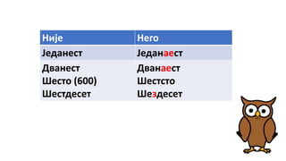 Није Него
Једанест Једанаест
Дванест
Шесто (600)
Шестдесет
Дванаест
Шестсто
Шездесет
 