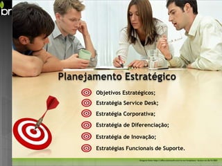 Estratégia de Negócios




 Objetivos Estratégicos;
 Estratégia Service Desk;
 Estratégia Corporativa;

 Estratégia de Diferenciação;

 Estratégia de Inovação;

 Estratégias Funcionais de Suporte.
                 Imagens fonte: http://office.microsoft.com/en-us/templates/ Acesso em 26/11/2011
 
